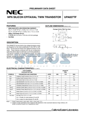 UPA827TF-T1-A datasheet - NPN SILICON EPITAXIAL TWIN TRANSISTOR