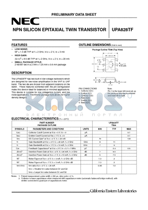 UPA828TF datasheet - NPN SILICON EPITAXIAL TWIN TRANSISTOR