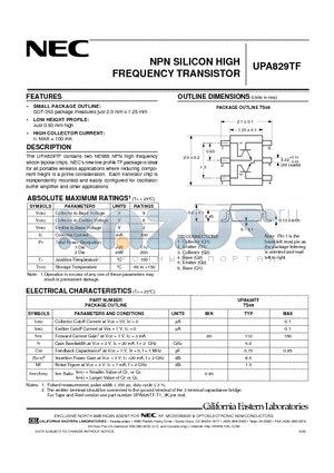 UPA829TF datasheet - NPN SILICON HIGH FREQUENCY TRANSISTOR