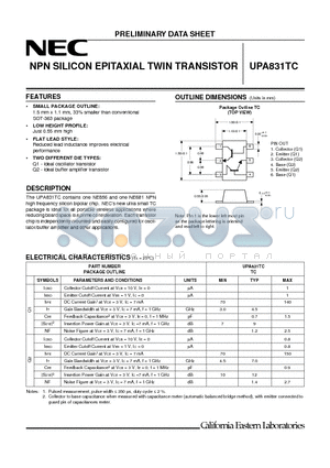 UPA831TC datasheet - NPN SILICON EPITAXIAL TWIN TRANSISTOR