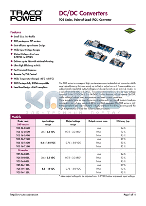 TOS datasheet - DC/DC Converters - TOS Series, Point-of-Load (POL) Converter