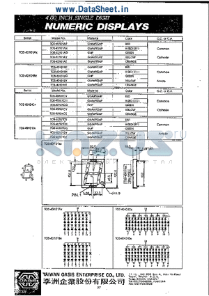 TOS-40101AE datasheet - 4.00 INCH SINGLE DIGIT NUMERIC DISPLAYS