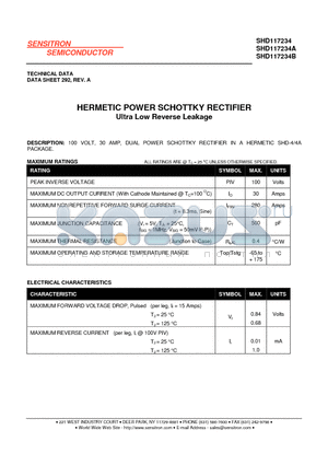 SHD117234A datasheet - HERMETIC POWER SCHOTTKY RECTIFIER