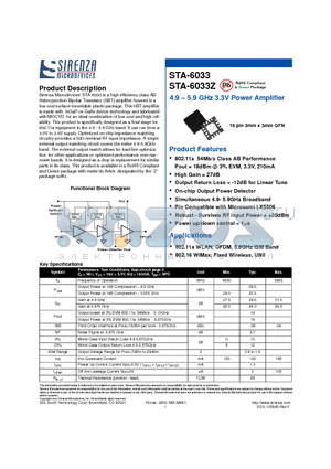 STA-6033 datasheet - 4.9 - 5.9 GHz 3.3V Power Amplifier