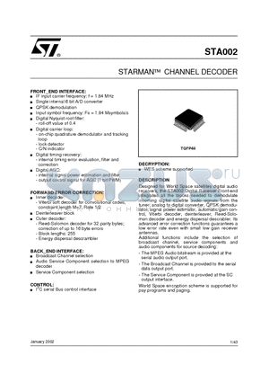 STA002 datasheet - STARMANO CHANNEL DECODER