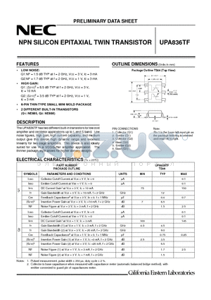 UPA836TF-T1 datasheet - NPN SILICON EPITAXIAL TWIN TRANSISTOR