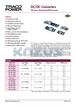 TOS06-12SM datasheet - DC/DC Converters - TOS Series, Point-of-Load (POL) Converter