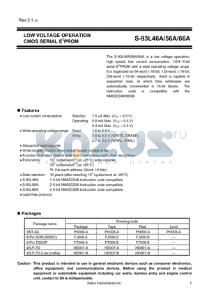 S-93L46AD01-J8T1G datasheet - LOW VOLTAGE OPERATION CMOS SERIAL E2PROM