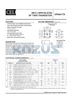 UPA861TD-T3 datasheet - NECs NPN SILICON RF TWIN TRANSISTOR