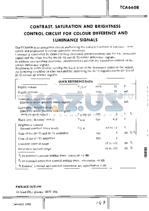 TCA660B datasheet - CONTRAST, SATURATION AND BRIGHTNESS CONTROL CIRCUIT FOR COLOUR DIFFERENCE AND LUMINANCE SIGNALS