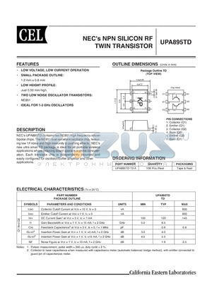 UPA895TD-T3-A datasheet - NPN SILICON RF TWIN TRANSISTOR