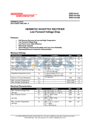 SHD118134_08 datasheet - HERMETIC SCHOTTKY RECTIFIER Low Forward Voltage Drop