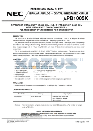 UPB1004GS datasheet - REFERENCE FREQUENCY 16.368 MHz, 2ND IF FREQUENCY 4.092 MHz RF/IF FREQUENCY DOWN-CONVERTER  PLL FREQUENCY SYNTHESIZER IC FOR GPS RECEIVER