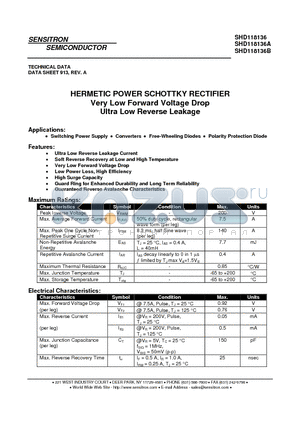 SHD118136B datasheet - HERMETIC POWER SCHOTTKY RECTIFIER