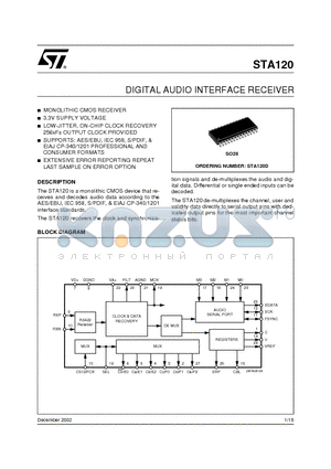 STA120 datasheet - DIGITAL AUDIO INTERFACE RECEIVER