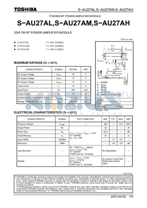 S-AU27AL datasheet - 25W FM RF POWER AMPLIFIER MODULE