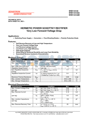 SHD118146 datasheet - HERMETIC POWER SCHOTTKY RECTIFIER