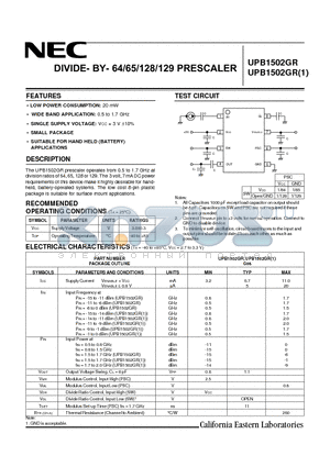 UPB1502GR datasheet - DIVIDE- BY- 64/65/128/129 PRESCALER