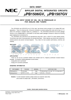 UPB1505GR datasheet - 3GHz INPUT DIVIDE BY 256, 128, 64 PRESCALER IC FOR ANALOG DBS TUNERS