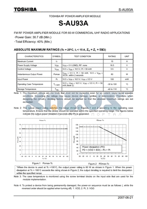 S-AU93A datasheet - RF POWER AMPLIFIER MODULE FM RF POWER AMPLIFIER MODULE FOR 60-W COMMERCIAL UHF RADIO APPLICATIONS