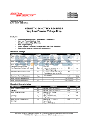 SHD118234A datasheet - HERMETIC SCHOTTKY RECTIFIER Very Low Forward Voltage Drop