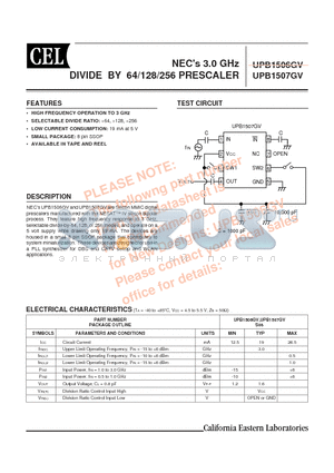 UPB1507GV-E1 datasheet - NEC 3.0 GHz DIVIDE BY 64/128/256 PRESCALER