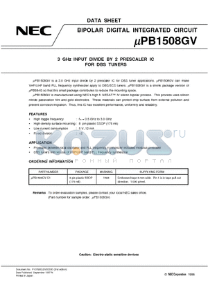 UPB1508GV-E1 datasheet - 3 GHz INPUT DIVIDE BY 2 PRESCALER IC FOR DBS TUNERS