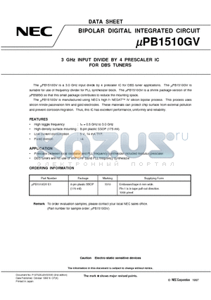 UPB1510GV datasheet - 3 GHz INPUT DIVIDE BY 4 PRESCALER IC FOR DBS TUNERS
