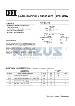 UPB1510GV datasheet - 3.0 GHz DIVIDE BY 4 PRESCALER