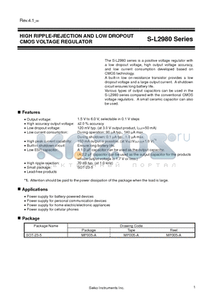 S-L2980 datasheet - HIGH RIPPLE-REJECTION AND LOW DROPOUT CMOS VOLTAGE REGULATOR