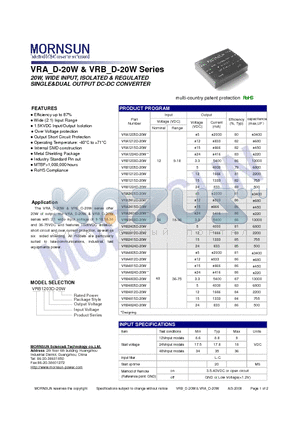 VRA2412D-20W datasheet - SINGLE&DUAL OUTPUT DC-DC CONVERTER