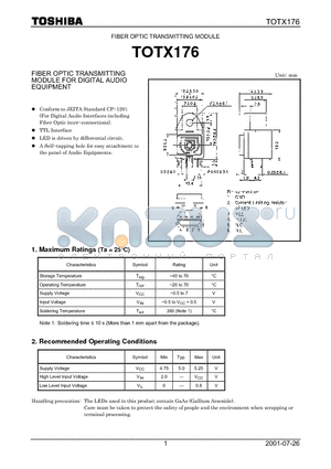 TOTX176 datasheet - FIBER OPTIC TRANSMITTING MODULE