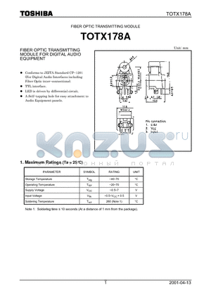 TOTX178A datasheet - FIBER OPTIC TRANSMITTING MODULE