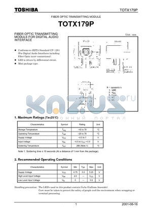 TOTX179P datasheet - FIBER OPTIC TRANSMITTING MODULE