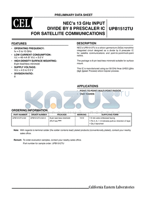 UPB1512TU-E2-A datasheet - NECs 13 GHz INPUT DIVIDE BY 8 PRESCALER IN FOR SATELLITE COMMUNICATIONS