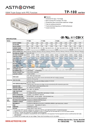 TP-100 datasheet - 100W Triple Output with PFC Function