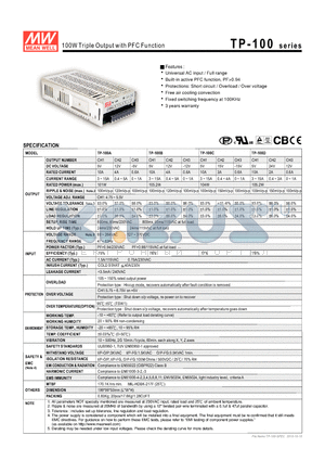 TP-100 datasheet - 100W Triple Output with PFC Function