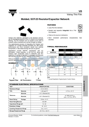 VRA330K470MUF datasheet - Molded, SOT-23 Resistor/Capacitor Network