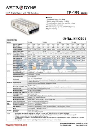 TP-100C datasheet - 100W Triple Output with PFC Function