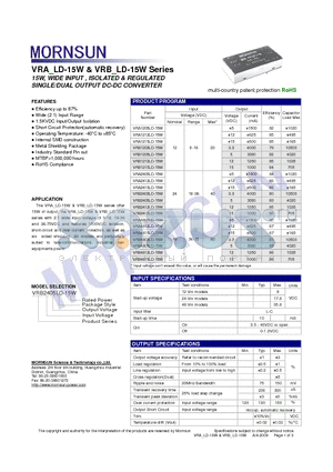 VRA4815LD-15W datasheet - SINGLE/DUAL OUTPUT DC-DC CONVERTER