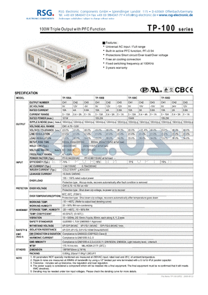 TP-100D datasheet - 100W Triple Output with PFC Function