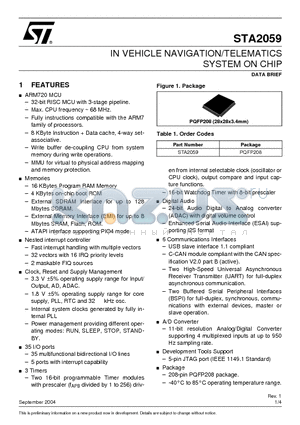 STA2059 datasheet - IN VEHICLE NAVIGATION/TELEMATICS SYSTEM ON CHIP