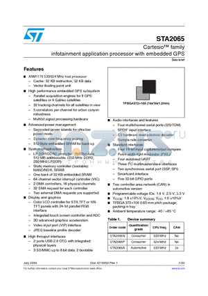 STA2065N datasheet - Cartesio family infotainment application processor with embedded GPS