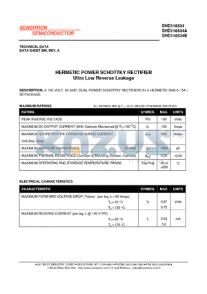 SHD118534A datasheet - HERMETIC POWER SCHOTTKY RECTIFIER