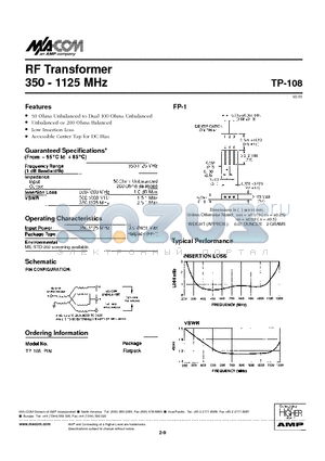 TP-108 datasheet - RF Transformer 350 - 1125 MHz