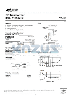 TP-108PIN datasheet - RF Transformer 350 - 1125 MHz