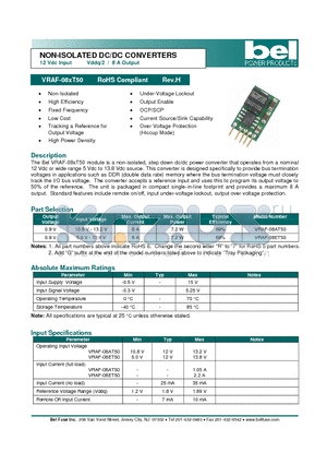 VRAF-08XT50 datasheet - NON-ISOLATED DC/DC CONVERTERS