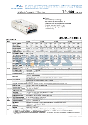 TP-150 datasheet - 150W Triple Output with PFC Function