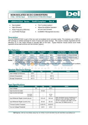 VRAH-01CX50 datasheet - NON-ISOLATED DC/DC CONVERTERS