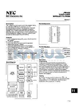 UPB429-1 datasheet - 2048 x 8-BIT BIPOLA TTL PROM